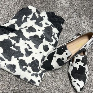 Black and White Cow Print Sweater and Shoes